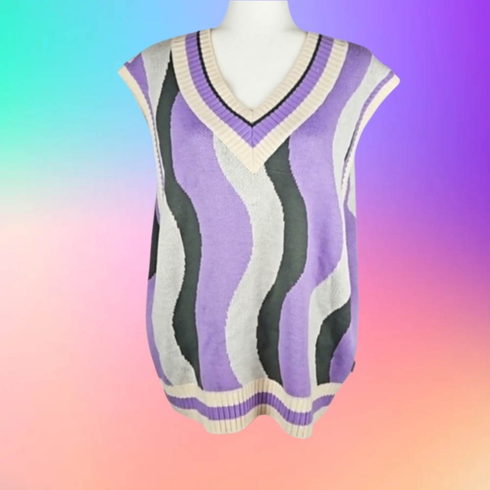 Urban Outfitters Oversized Sweater Vest in Purple Gray Ripple